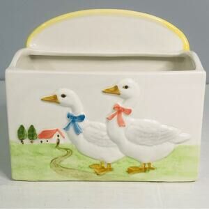 vtg otagiri geese goose pen paper holder organizer farmhouse cottage core ribbon